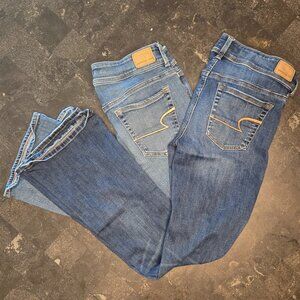 BUNDLE - 2 FOR 1 WOMENS AMERICN EAGLE SUPER STRETCH KICK BOOT DENIM JEANS - WOW!